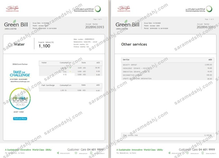 UAE Dubai Electricity & Water Authority utility bill template in Word format (4 pages) 3 4